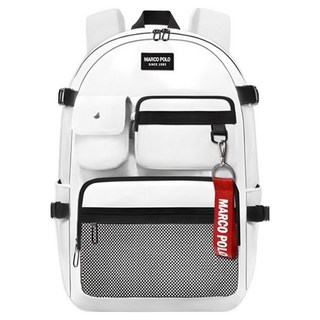 Marco Polo 多口袋 學生休閒多功能後背包 +吊飾 MP6485 象牙白