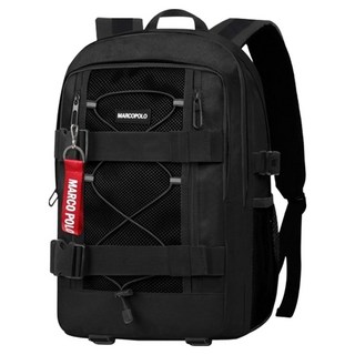 marco polo 雙扣後背包 MP3235 + 吊飾 款式隨機, 黑色