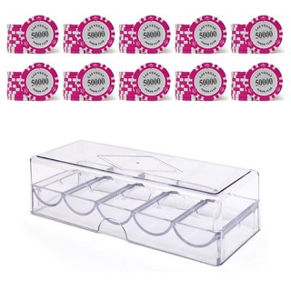 HoonyGamble 高級黏土撲克籌碼 數字50000 100片 + 壓克力盒套組, 1套, 混合色