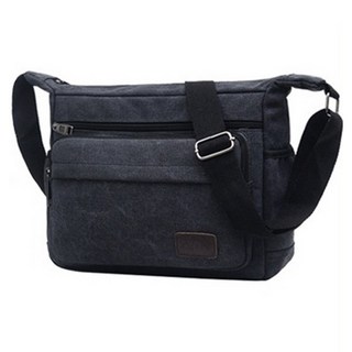 Hilio 男用郵差帆布斜背包 經典款, 30 x 23 x 11 cm, 黑色