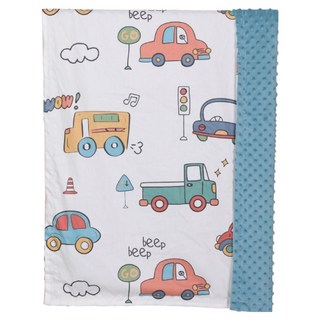 OhBabyLying 秋冬夾棉純棉加絨款荳荳毯, 藍綠底車車