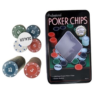 鐵盒裝德州撲克遊戲籌碼 100入組, 1套, 混色