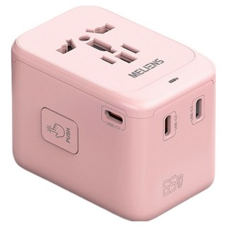 멜리언스 해외여행용 멀티어댑터 ML-OL1 GaN 듀얼 초고속충전 핑크 PD65W, 1개