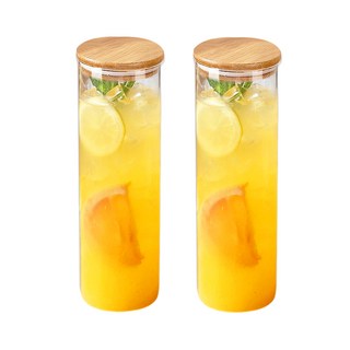 JOSIC 楠竹木蓋耐高溫玻璃杯 21 x 6.5cm 570ml, 透明色, 2個