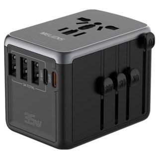 Meliens 海外旅行用 5埠 PD35W 超高速充電多功能轉接頭 黑色 ML-OL1, 1個