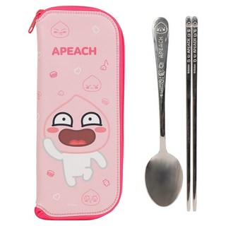 LiLFANT Kakao Friends Apeach 全不鏽鋼湯匙筷子 + 單色餐具盒組, 1套, 湯匙 + 筷子 + 餐具盒, 混合色