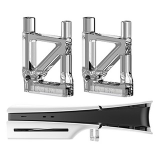 SPACE SHIELD Sony PlayStation PS5 Slim 光碟版 相容 迷你壓克力迷你主機 水平支架 底座套組 光碟 B 型, 1套, 單一商品, 透明