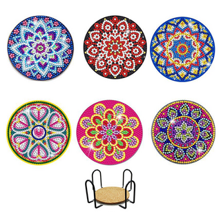 탑피아 집중력 향상 DIY 보석십자수 코스터 6p + 철제선반 세트, CM068, 1세트