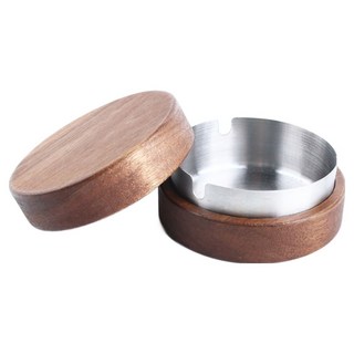 Solmion 木紋不鏽鋼車用煙灰缸, 1個, 銀色