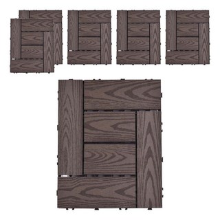 Meric Garden 環保防水防腐拼接塑木地板, L型木紋咖啡色, 6個