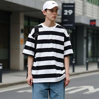 문컬렉션 편안한 큰스트라이프 반팔 티셔츠