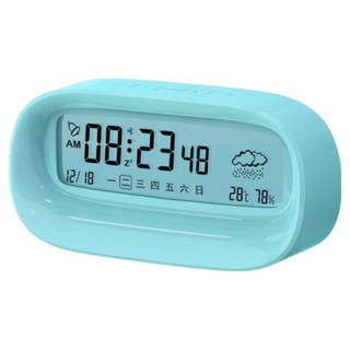 小麥購物 數字靜音可愛電子測溫鬧鐘 169g, 藍色