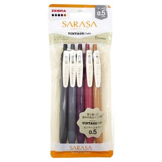 제브라 사라사 클립 빈티지 젤잉크펜 2 0.5mm 5종 세트, 카멜 옐로우, 카시스 블랙, 보르도 퍼플, 다크 그레이, 세피아 블랙, 1세트