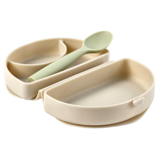 miniware 兒童餐具輕鬆外出組, 矽膠合掌包 + 湯匙, 燕麥開心果, 1組