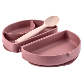 miniware 兒童餐具輕鬆外出組, 矽膠合掌包 + 湯匙, 莓果玫瑰, 1組