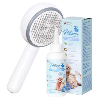 펫토리아 반려동물 롤리팝 원터치 스팀 브러쉬 + 전용 티트리 디탱글 에센스 세트, 화이트, 1세트