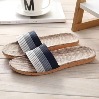 BonBon naturel 男款 舒適透氣亞麻居家拖鞋 漸層條紋 藍色, M, 2雙