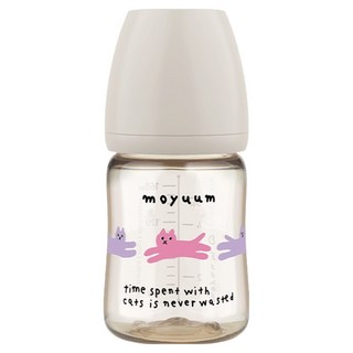 MOYUUM 韓國 PPSU寬口奶瓶 SOOSOOJIN聯名款 0個月以上, 貓咪夢境 暖杏白, 170ml, 1個