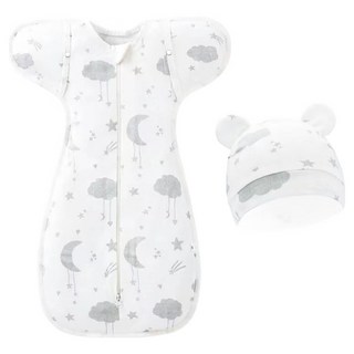 Starbean 圖案拉鍊包巾 + 帽子套組 6M