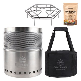 브리즈문 이중연소 파노라마 뷰 불멍 캠핑 화로대 중형 + 착화제 풀세트, 1세트