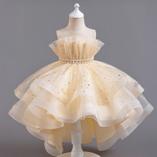 女童胸前抓皺不對稱洋裝