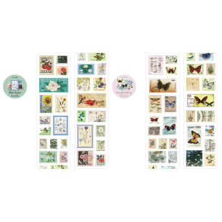 셀링뉴 고전 감성 빈티지 우표 다꾸 폰꾸 스티커 2종 x 28p 세트, 꽃과 열매, 나비, 1세트