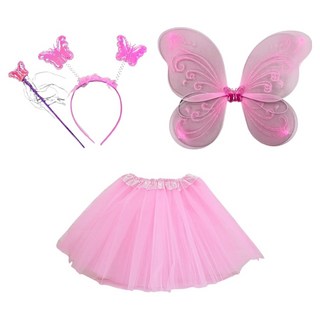 파티공구 요정 날개 + 머리띠 + 봉 + 치마 파티세트, 핑크 + 핑크, 1세트