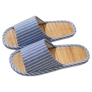 西格傢飾 簡約條紋竹編足底防滑涼爽居家拖鞋, 藏青色, 1雙