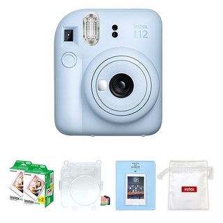 FUJIFILM 富士 instax 拍立得 盡享色彩系列 粉藍色 + 迷你底片 40張 + 透明保護殼 + 馬卡龍2層相簿 隨機出貨 + Logo收納袋 隨機出貨 套組 instax mini 12, 1個