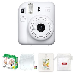 FUJIFILM 富士 instax mini 12 拍立得相機 黏土白 + mini底片 40張 + 透明保護殼 + 馬卡龍2層相簿 + Logo收納袋組合 instax mini 12, 1套
