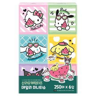 ITC 산리오캐릭터즈 데일리 미니 천연펄프 미용티슈 2겹, 6개, 250매