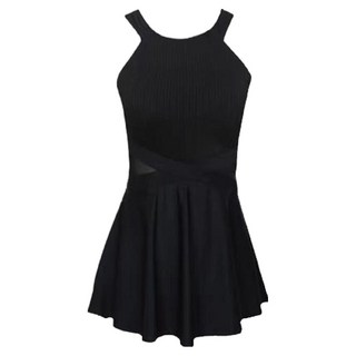 Goodif 女款可愛露背設計浪漫裙式連身泳衣, 黑色