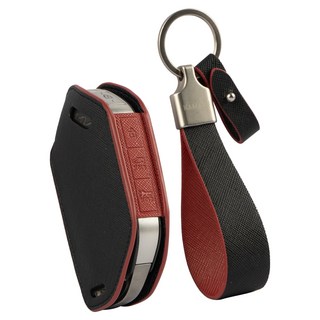 카마루 기아 호환 스포티지 쏘렌토 K3 K5 K7 K8 K9 EV3 EV4 EV6 EV9 타스만 카니발 차량용 가죽 키케이스 키홀더, 블랙 + 레드(키케이스), 실버(키링), 기아 l