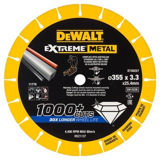 DEWALT 得偉 EXTREME METAL超強鑽石金屬鋸片 355 x 25.4 x 3.3mm DT40257,耐用切割, 1片