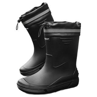 Elsso 男士輕便雨靴 夏季防滑防水休閒釣魚長靴, 黑色, 275mm