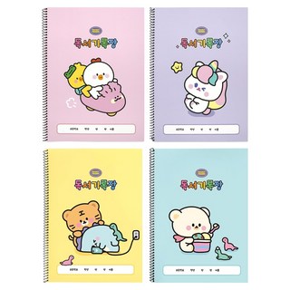 핑크풋 쪼꼬미친구들 독서기록장 4종, PURPLE, PINK, YELLOW, BLUE, 1세트