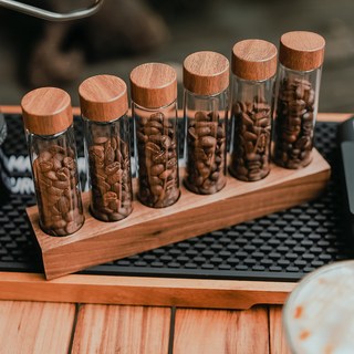 Solar Life 索樂生活 咖啡豆分裝試管 + 展示架 22g, 胡桃木色, 6個