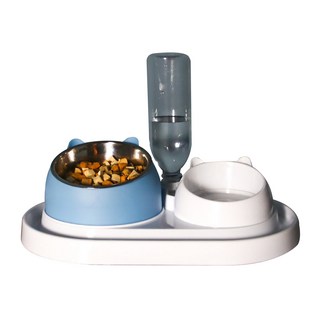 寵物傾斜餐碗餵食器組, 1組, 藍色