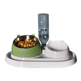寵物傾斜餐碗餵食器組, 1組, 綠色