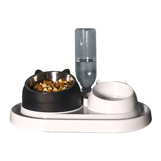 寵物傾斜餐碗餵食器組, 1組, 黑色