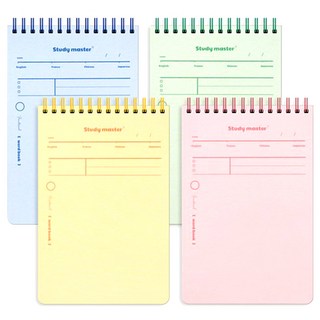 munid 上翻式線圈粉彩單字筆記本4件組, 黃色 + 藍色 + 粉色 + 綠色, 1組