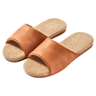 zozo 皮革亞麻室內拖鞋 LV113-9, 淺咖啡色, 1雙