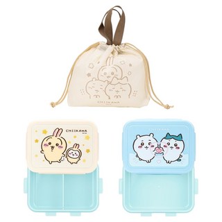 Chiikawa 吉伊卡哇 可微波便當盒2件組 附便當袋, 1組, 黃色 + 藍色