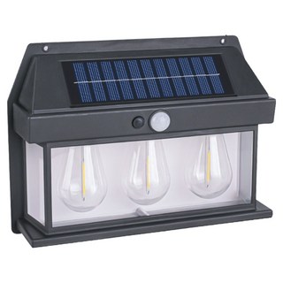 小麥購物 太陽能復古壁燈 三燈款 C624 466g, 黑色