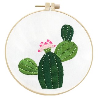 Tappia Pick&Home 可愛法式刺繡套組, 1個, 粉紅花仙人掌