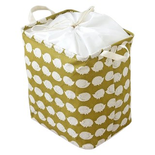 Craftsman In Storage 收納職人 北歐童話棉麻方型束口折疊收納籃/洗衣籃/髒衣籃, 綠底小刺蝟