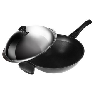 MASIONS 美心 晶鑽鍋 厚釜鑄造奈米複合金不沾鍋炒鍋 附蓋, 黑色, 33cm, 1個