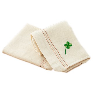 SHING LONG TEXTILE 台灣興隆毛巾 幸運草有機棉紗布手帕巾, 米白色, 2條