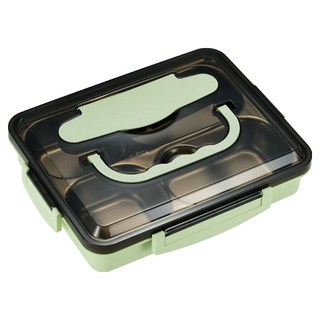 頂規可手提分隔式便當盒, 綠色, 1個