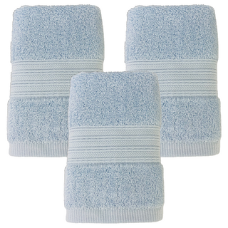 Gemini 双星毛巾 飯店級質紋緞檔方巾 32 x 32cm, 藍色, 3條